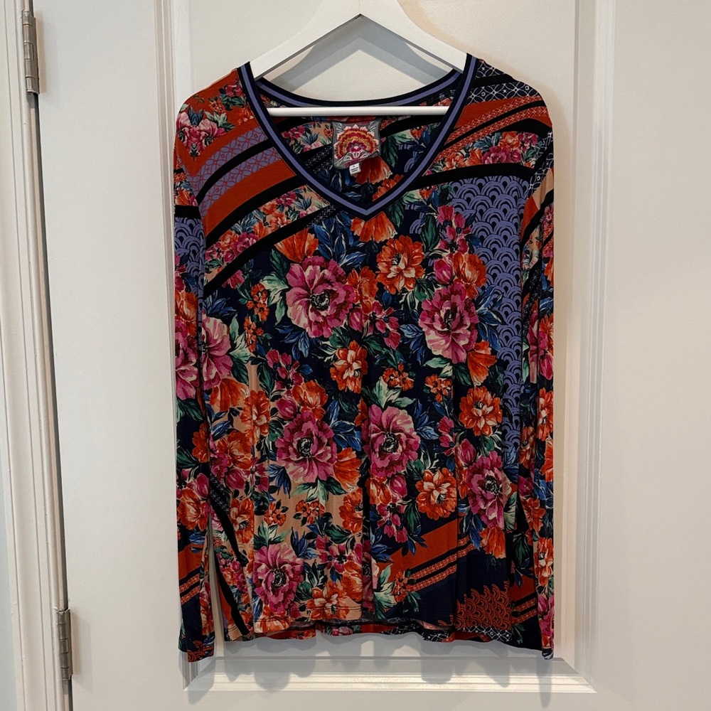 BOGO Johnny Was Floral V-Neck Long Sleeve Top